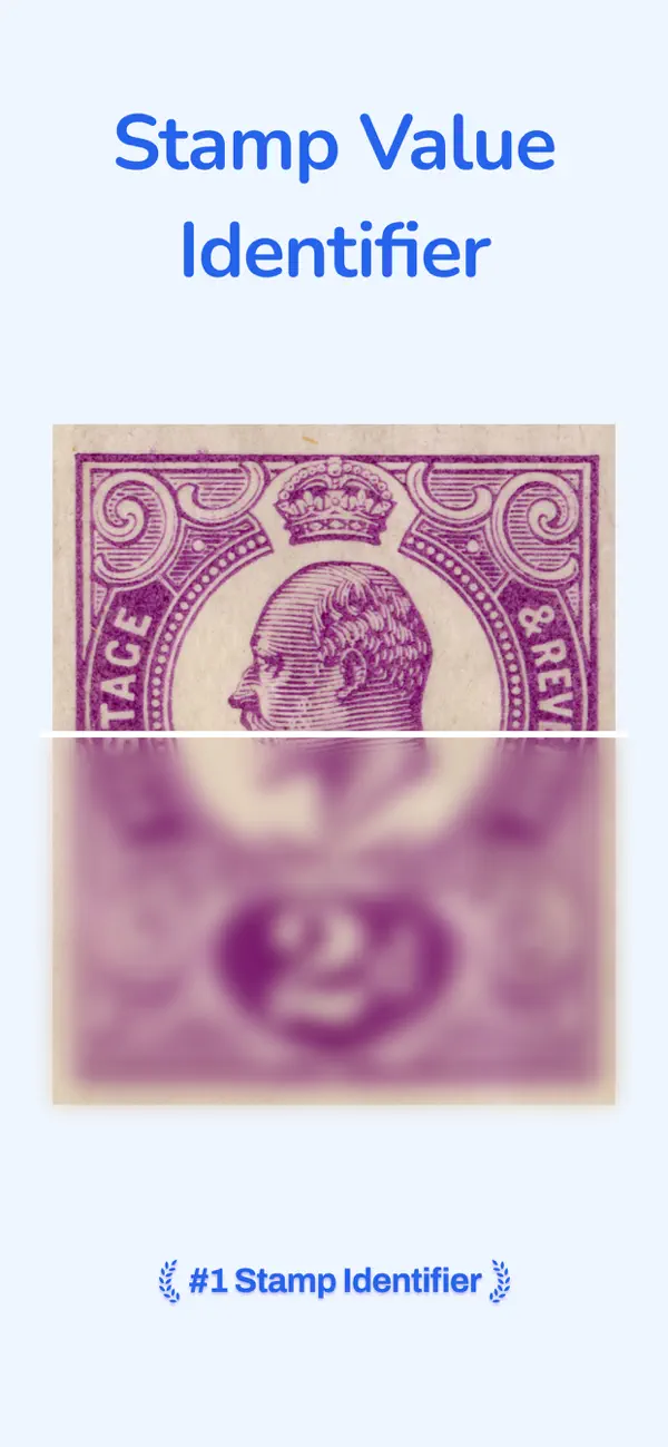 Stamp Value Identifier scan screen with a postage stamp ready to identify