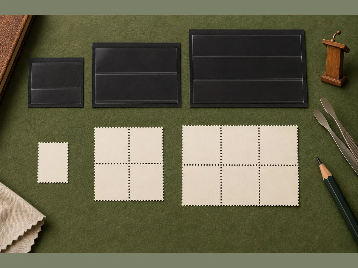 Generated illustration of blank single, block and pane paper forms beside collecting tools
