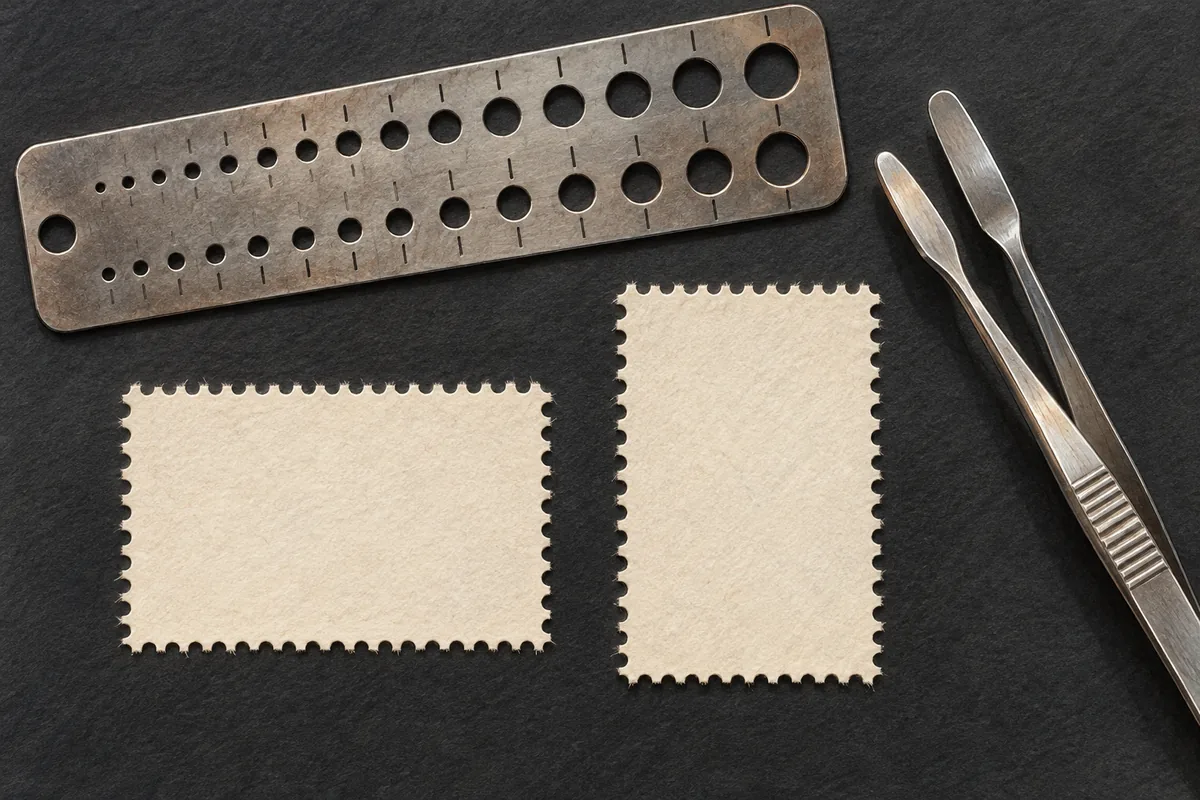 Illustration générée de papier dentelé vierge, de pinces et d’un outil métallique d’inspection sans chiffres