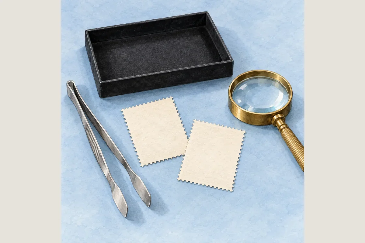 Drawn dry inspection tray, blank perforated paper, tongs and magnifier
